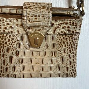 Brahmin Cream and Brown Croc-Embossed Leather Wristlet